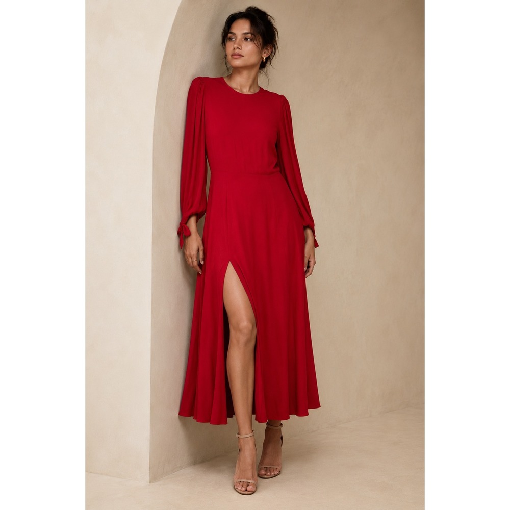 Reformation Zelda Midi Dress Women Sz 4 Red‎ Romantic Elegant Effortless Chic